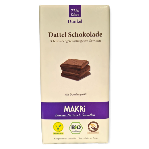 Makri Dattel Schokolade Dunkel 72% Vegan 85g